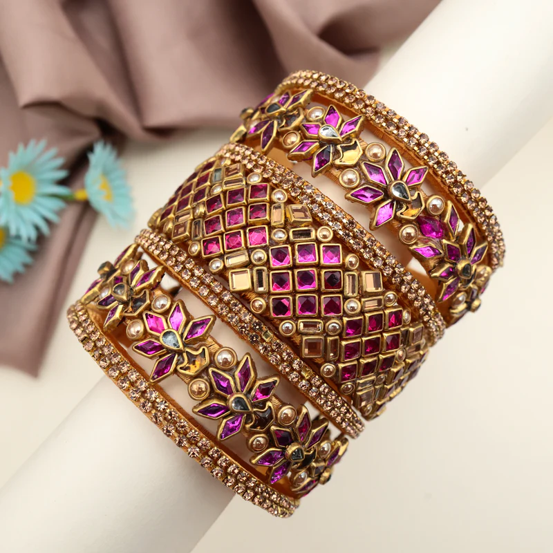 Handmade Silk Thread Kundan Bridal Bangles Set - Oorvasi